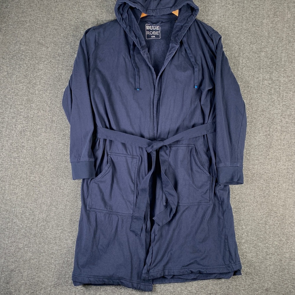 Dude Robe Men Small/Medium Bathrobe Navy Blue Strap Shark Tank